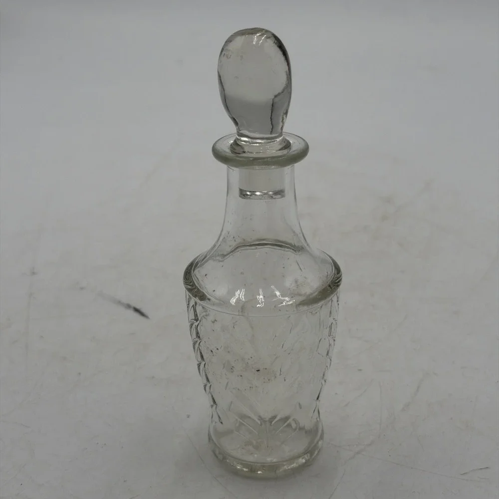 Vintage Pressed Glass Cruet Decanter -Chevron/Feather Design Original Stopper